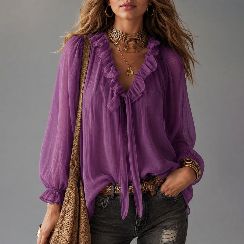 Alina Ruffle Tie-Neck Blouse — Casuarina