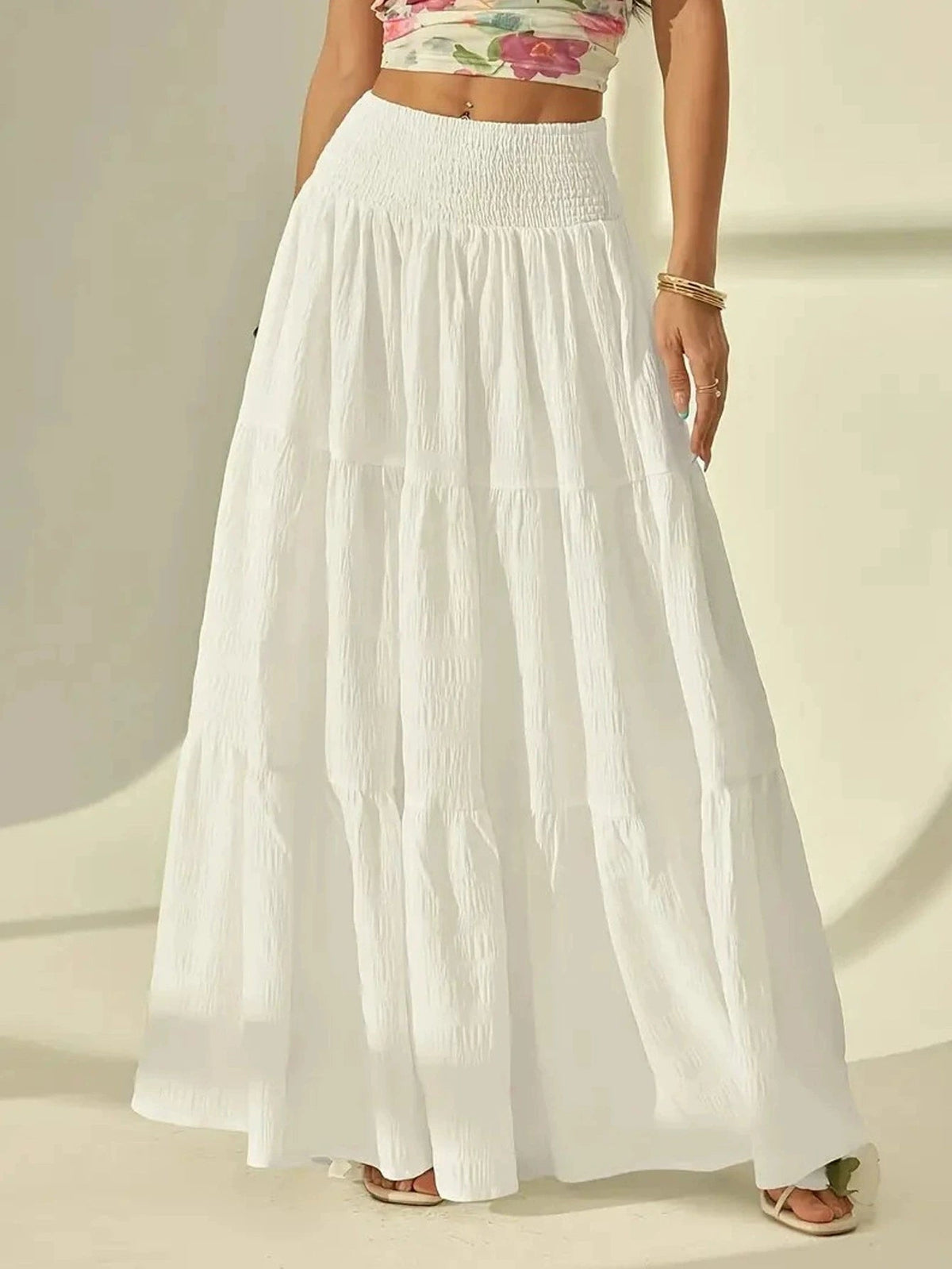 Nadine Tiered Maxi Skirt Elastic Waist — Casuarina