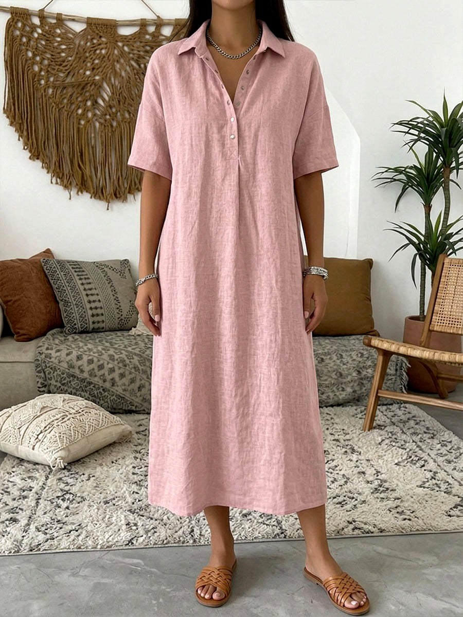 Aerin Linen Polo Collar Straight Midi Dress — Casuarina