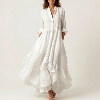 Agatha Button-Front Tiered Maxi Dress — Casuarina