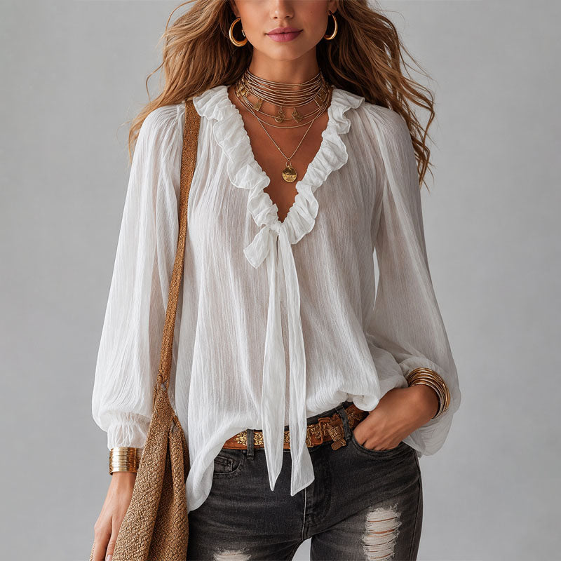 Alina Ruffle Tie-Neck Blouse — Casuarina