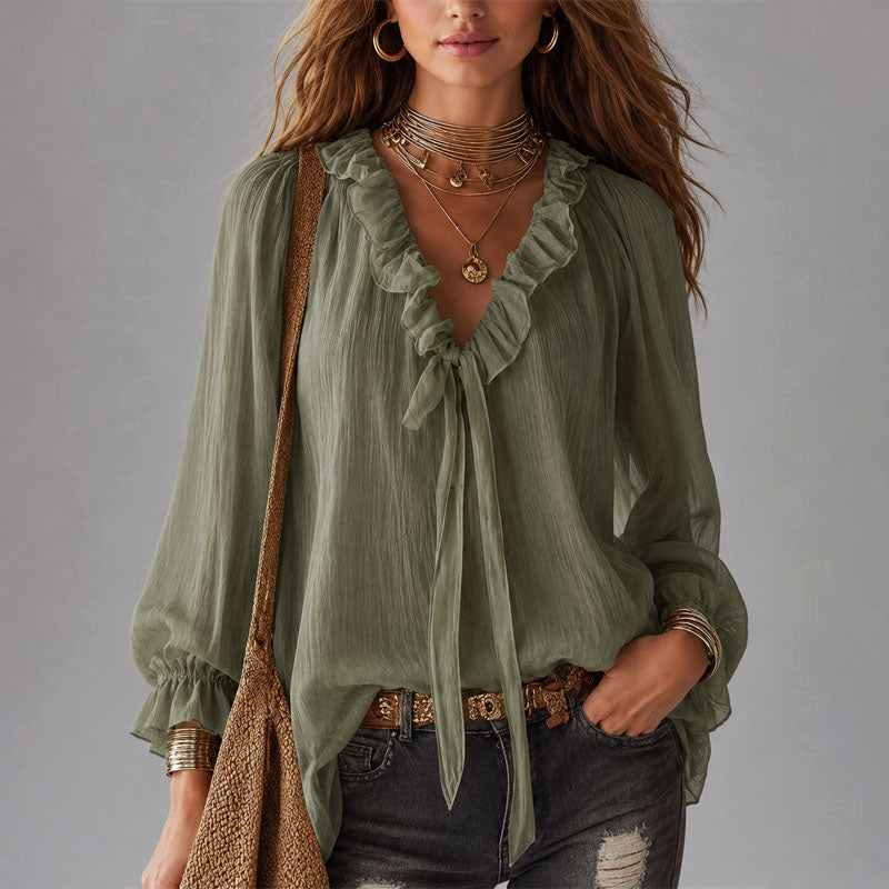 Alina Ruffle Tie-Neck Blouse — Casuarina