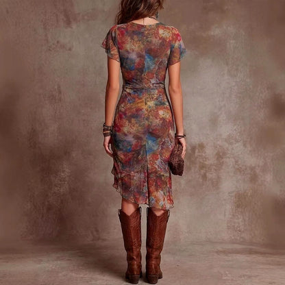 Annika Abstract V-Neck Slim Fit Midi Dress — Casuarina
