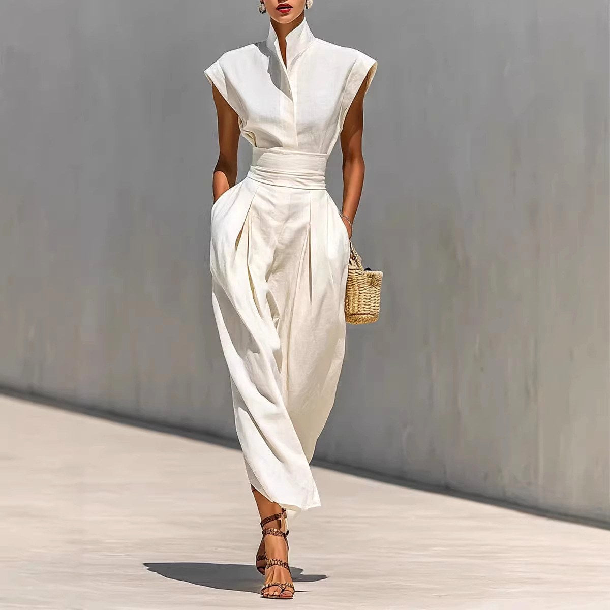 Anthea High-Neck Cap Sleeve Midi Dress — Casuarina