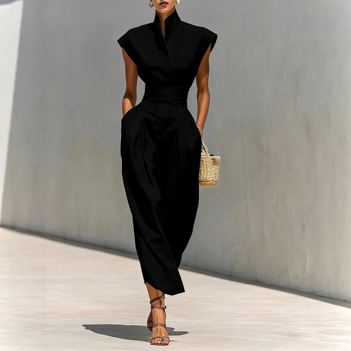 Anthea High-Neck Cap Sleeve Midi Dress — Casuarina