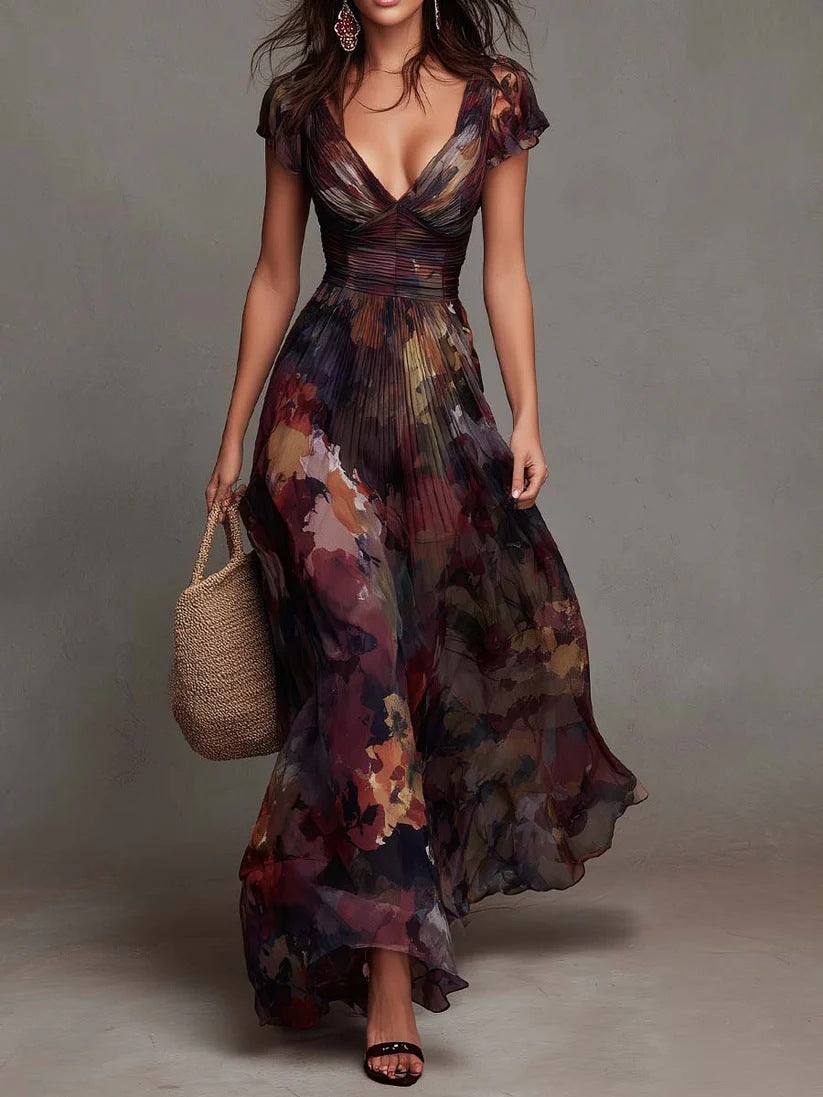 Avalon Floral Pleated V-Neck Maxi Dress — Casuarina