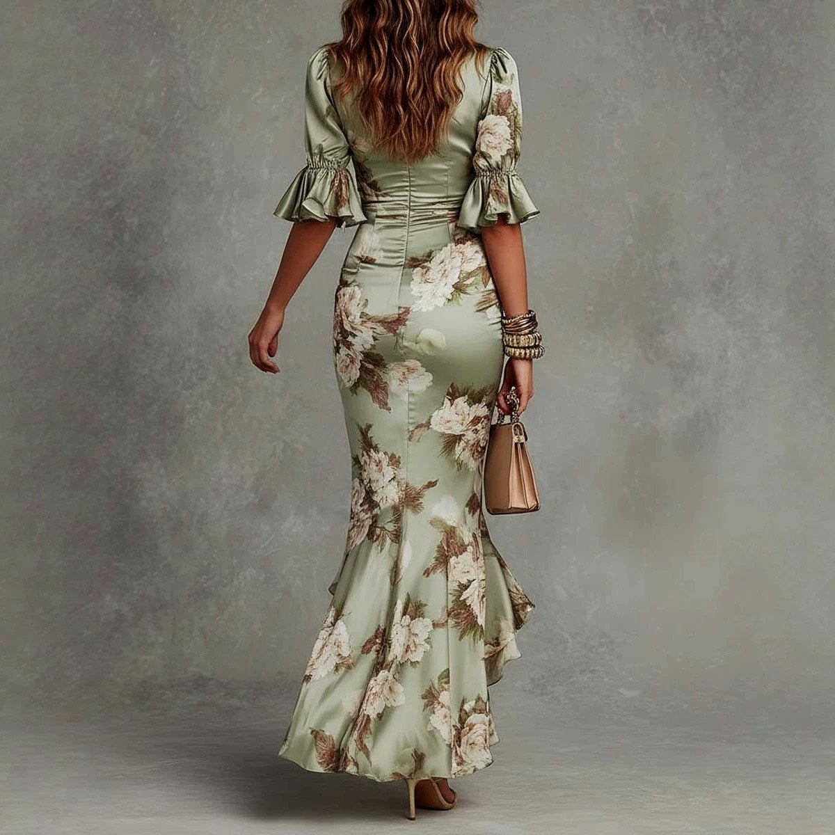 Blythe Floral Bell Sleeve Ruched Maxi Dress — Casuarina