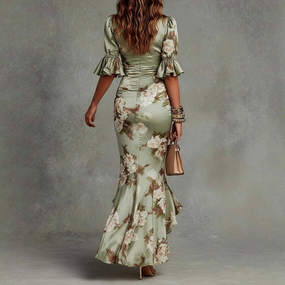 Blythe Floral Bell Sleeve Ruched Maxi Dress — Casuarina