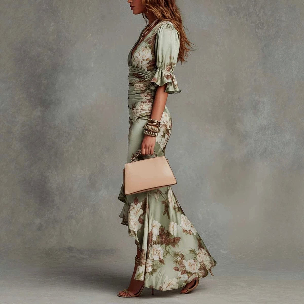 Blythe Floral Bell Sleeve Ruched Maxi Dress — Casuarina