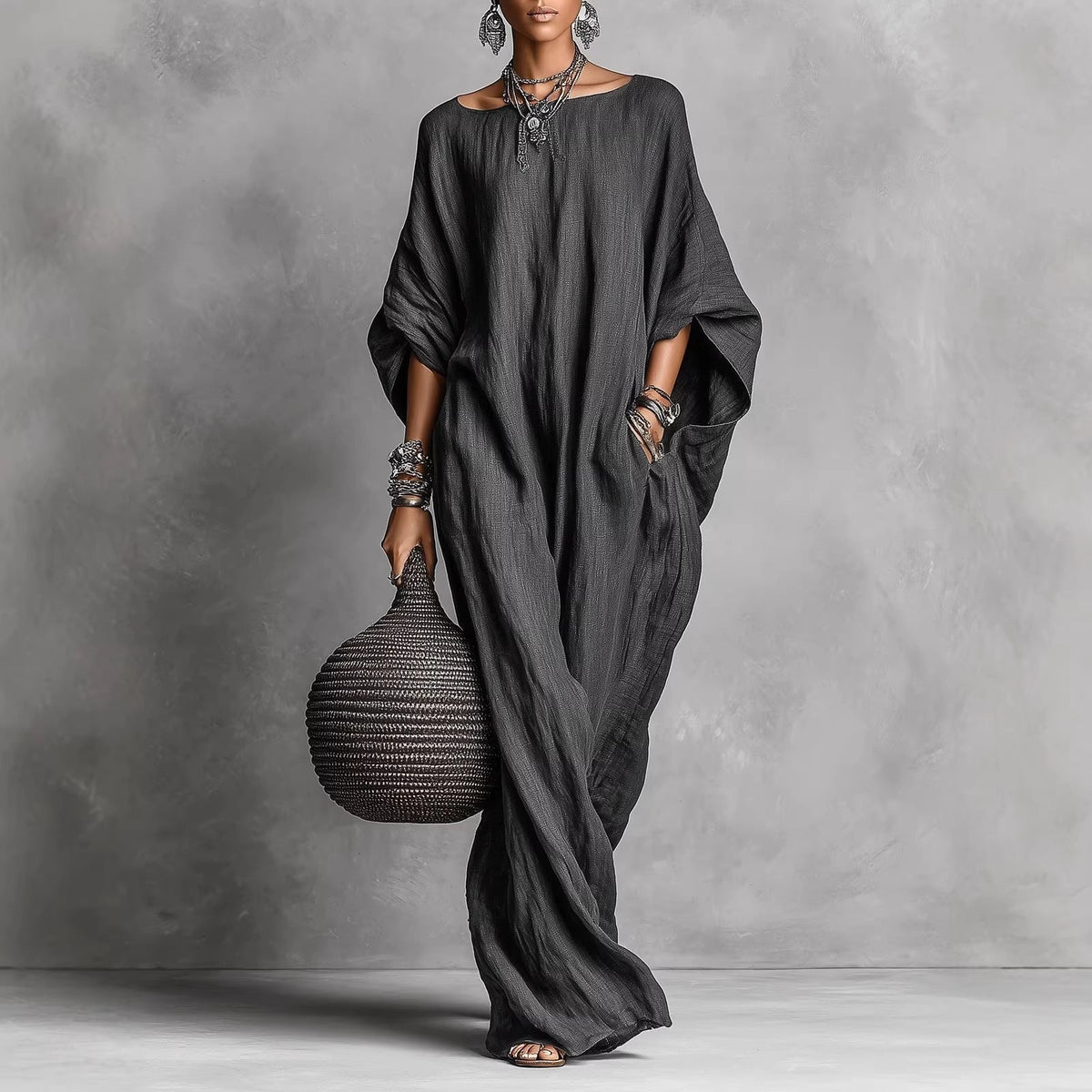 Brielle Faux Linen Batwing Maxi Dress — Casuarina