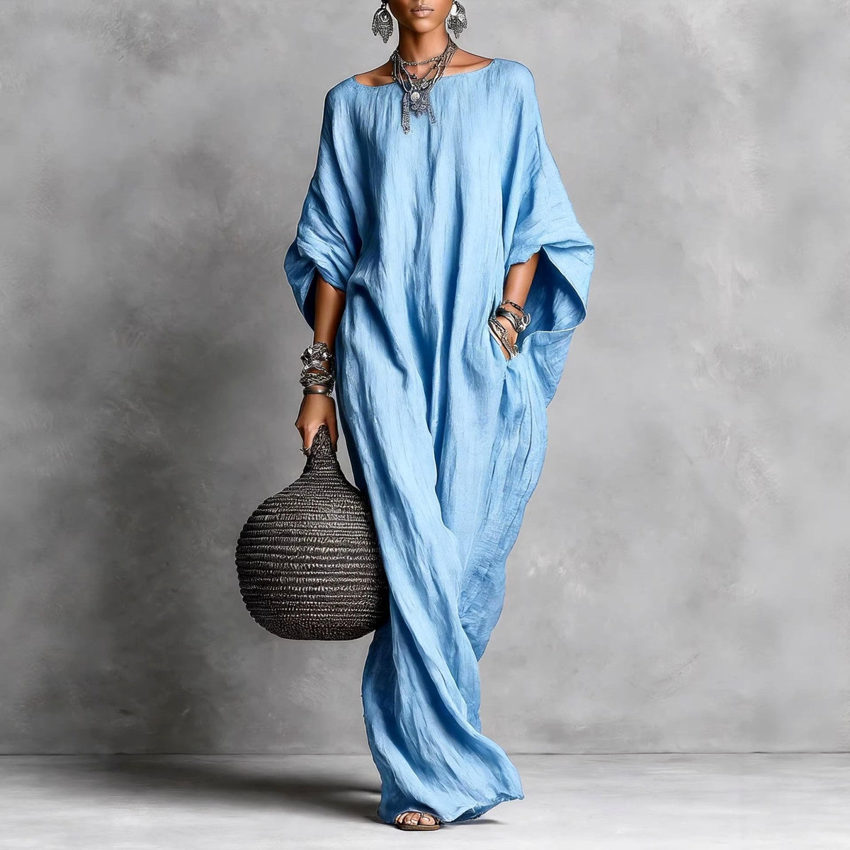 Brielle Faux Linen Batwing Maxi Dress — Casuarina