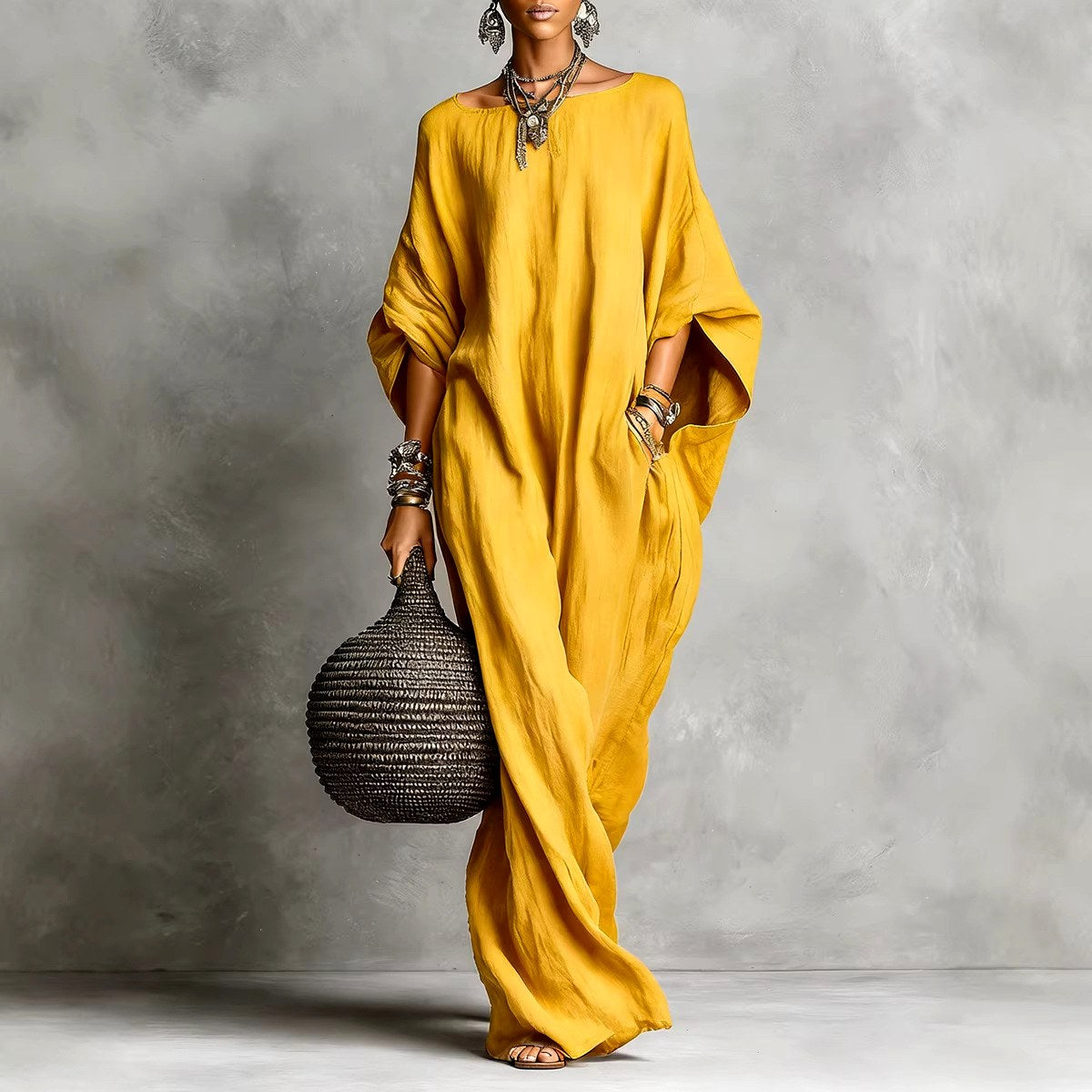 Brielle Faux Linen Batwing Maxi Dress — Casuarina