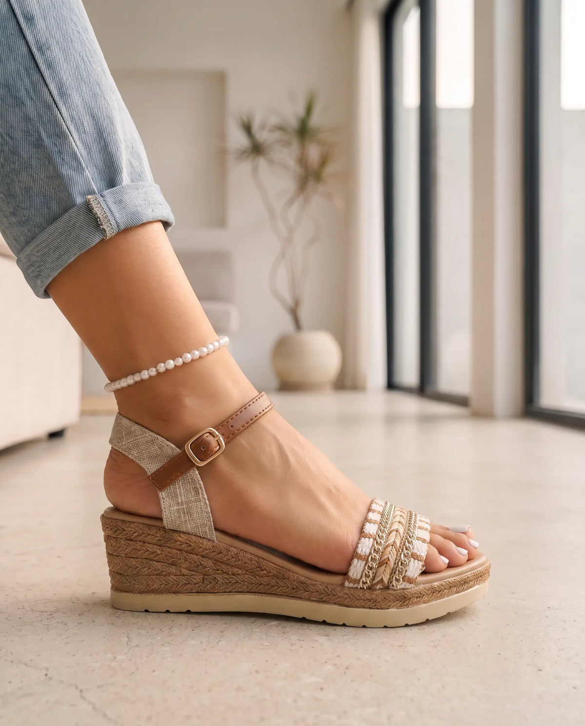 Casuarina Amara Boho Woven Wedge Sandals - Khaki detail