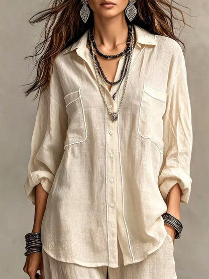 Celestine Boho Relaxed Long Sleeve Button-Front Shirt — Casuarina