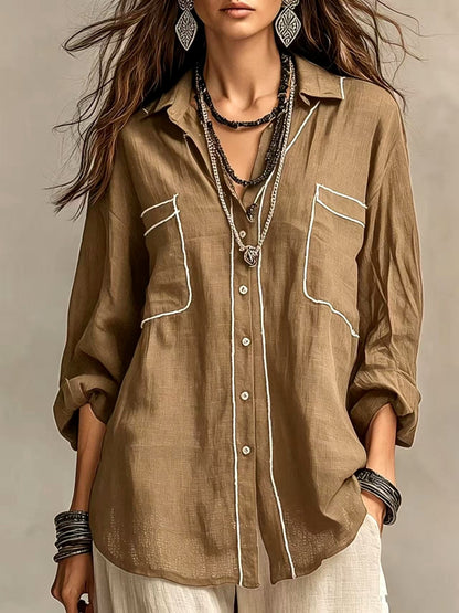 Celestine Boho Relaxed Long Sleeve Button-Front Shirt — Casuarina