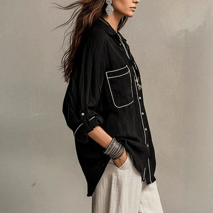 Celestine Boho Relaxed Long Sleeve Button-Front Shirt — Casuarina