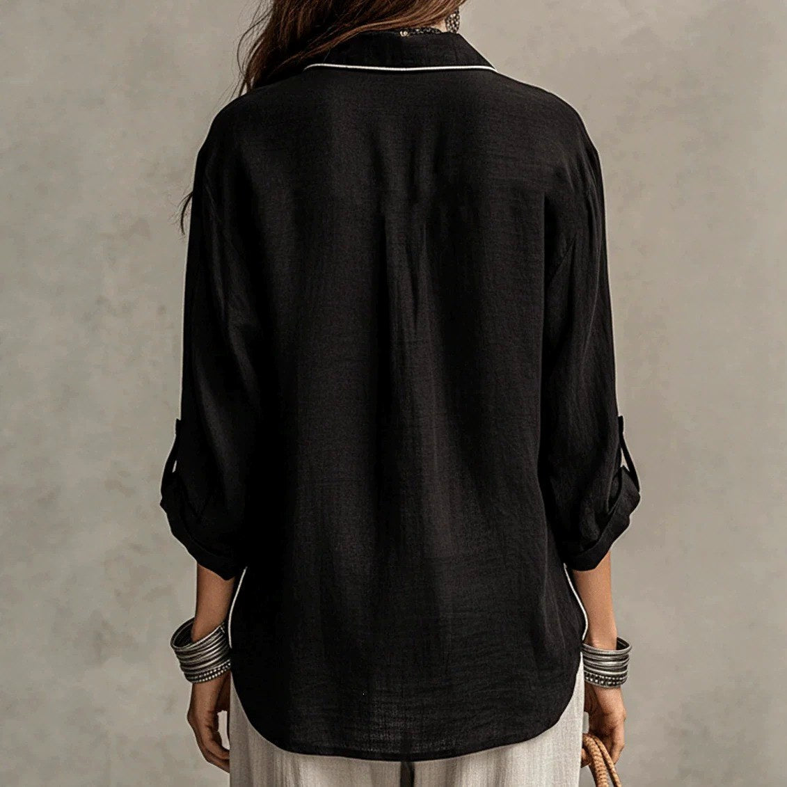 Celestine Boho Relaxed Long Sleeve Button-Front Shirt — Casuarina