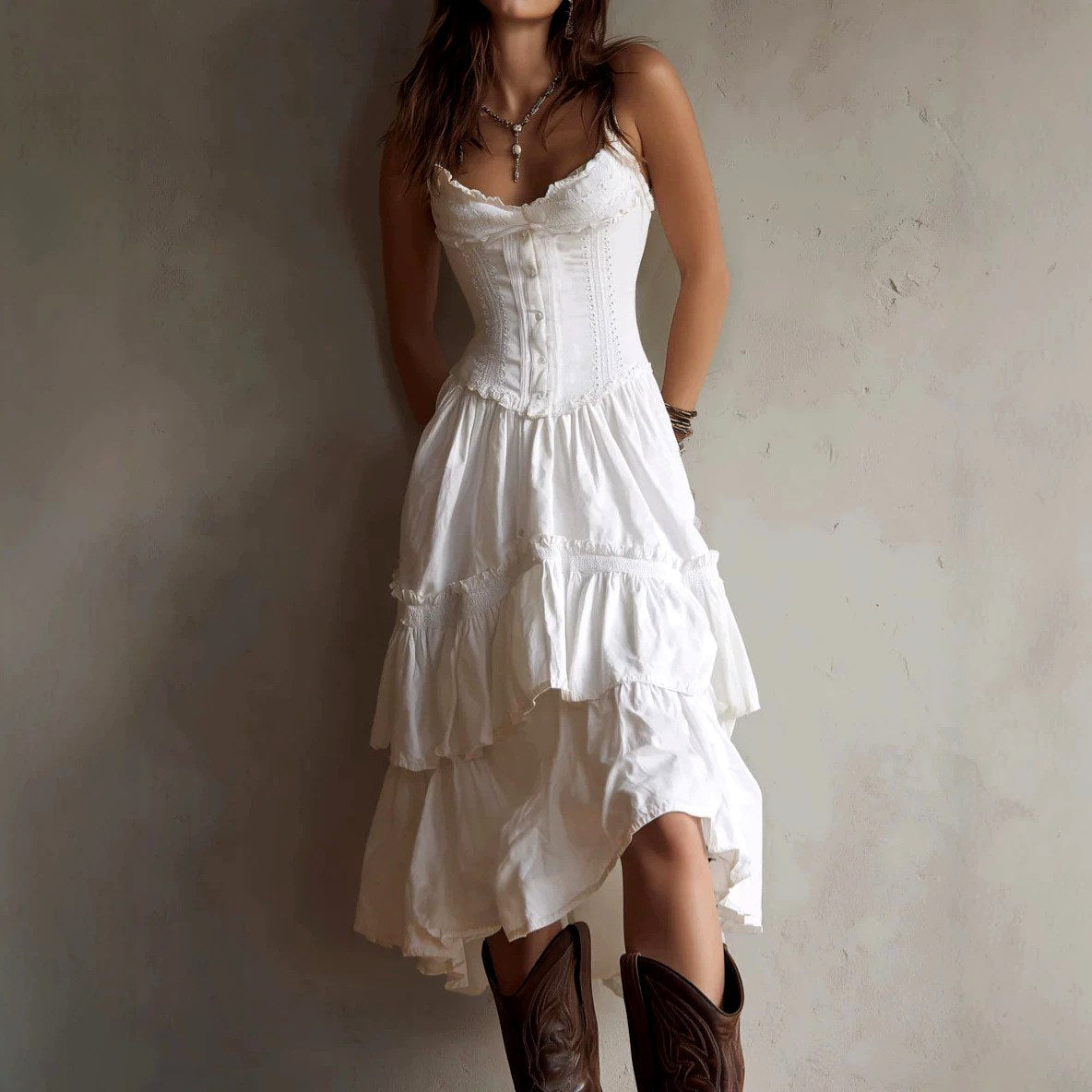 Coralie Lace-Trim Corset Midi Dress | Casuarina
