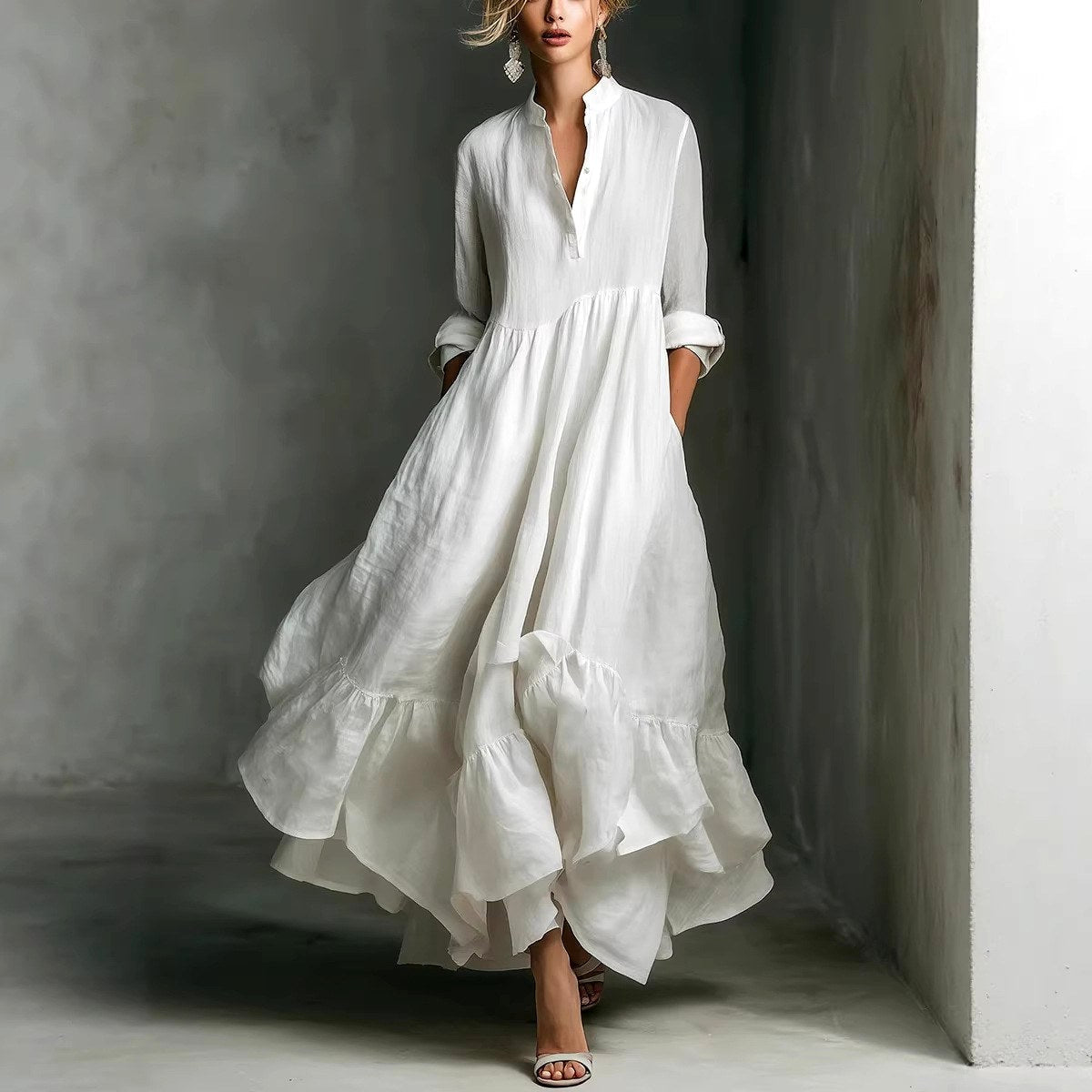 Delilah Linen Blend Ruffle Maxi Dress — Casuarina