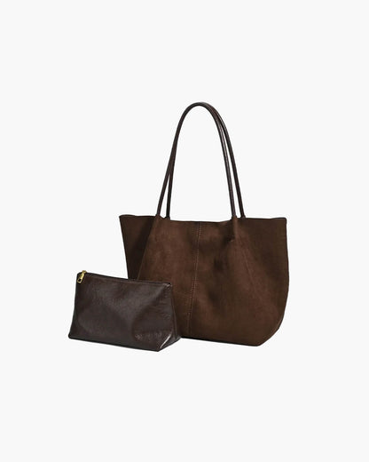 Elise Suede-Look Tote Bag with Pouch — Casuarina