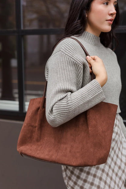 Elise Suede-Look Tote Bag with Pouch — Casuarina