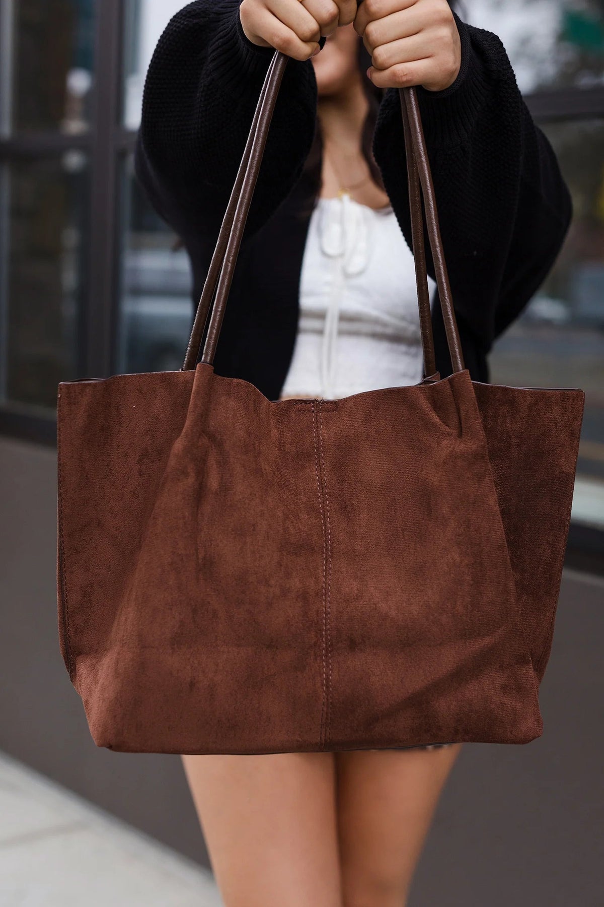 Elise Suede-Look Tote Bag with Pouch — Casuarina