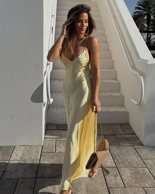 Georgina Satin Backless Maxi Dress — Casuarina