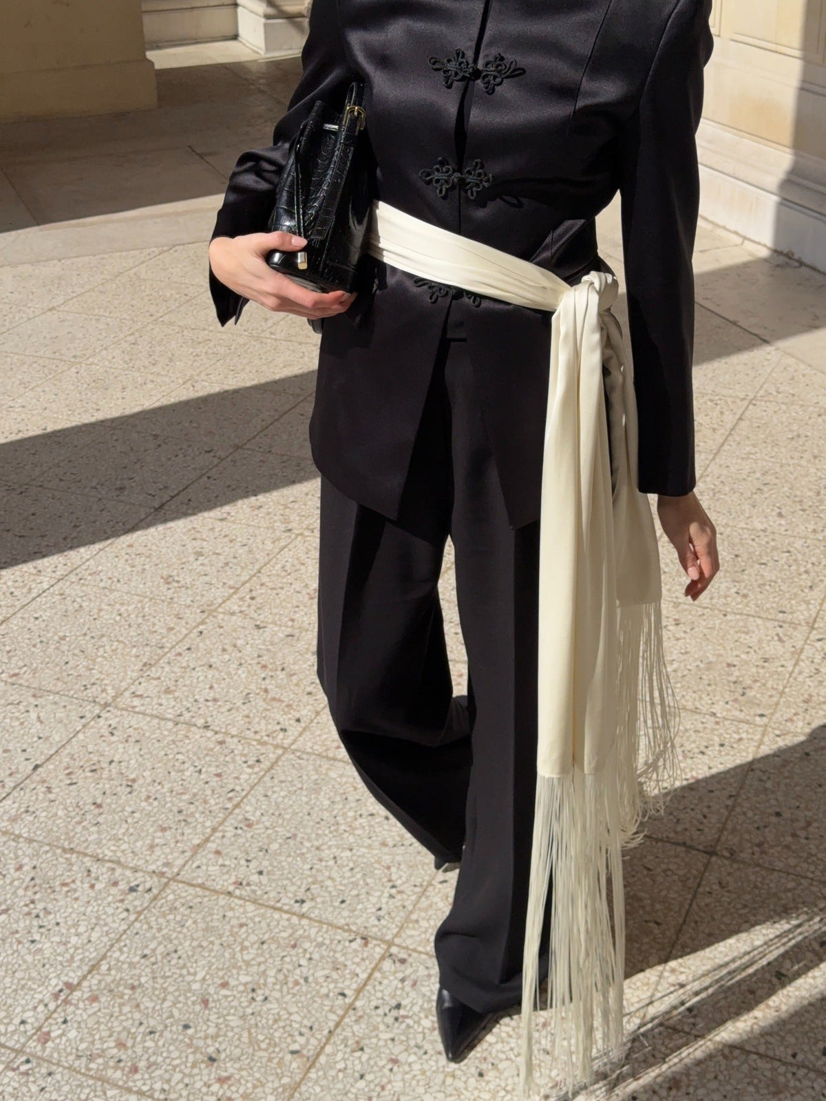 Greer Fringe Tassel Satin Scarf Belt — Casuarina