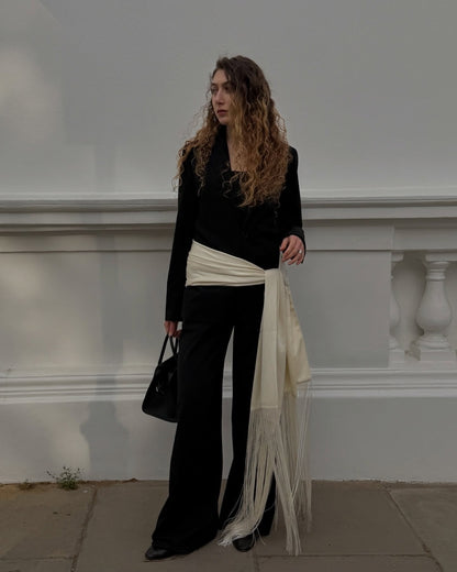Greer Fringe Tassel Satin Scarf Belt — Casuarina