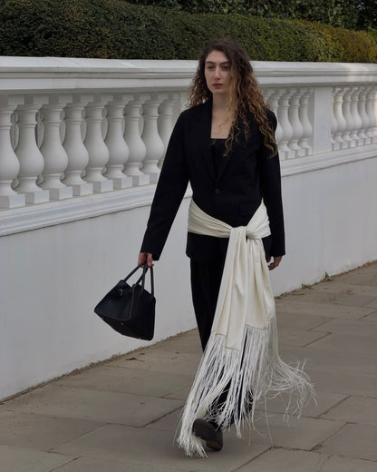 Greer Fringe Tassel Satin Scarf Belt — Casuarina