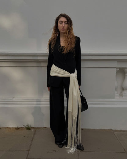 Greer Fringe Tassel Satin Scarf Belt — Casuarina