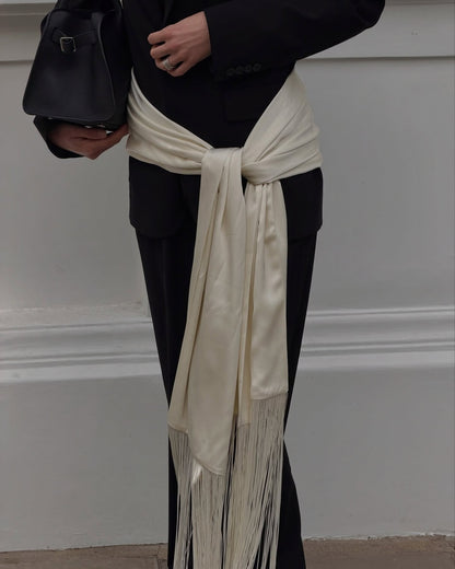 Greer Fringe Tassel Satin Scarf Belt — Casuarina