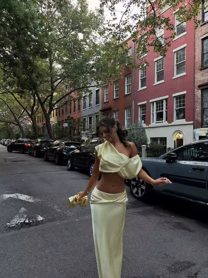 Iona Satin Pleated Crop Top & Skirt Set — Casuarina