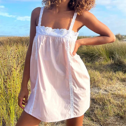 Liliana Lace Trim Babydoll Mini Dress — Casuarina