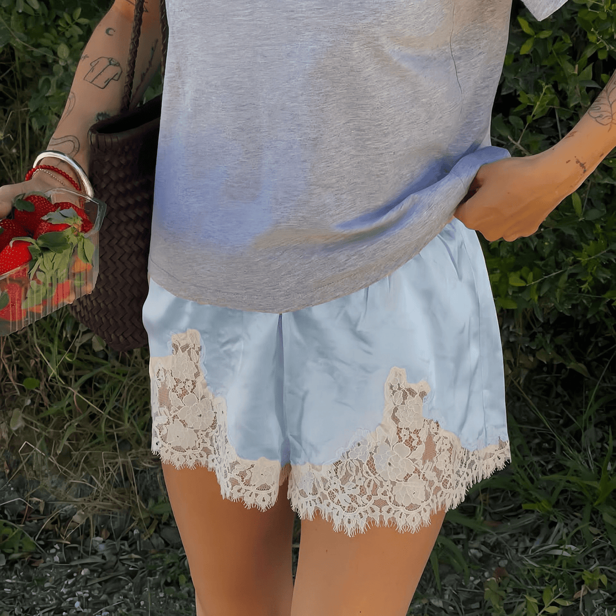 Lumi Satin Lace Shorts — Casuarina