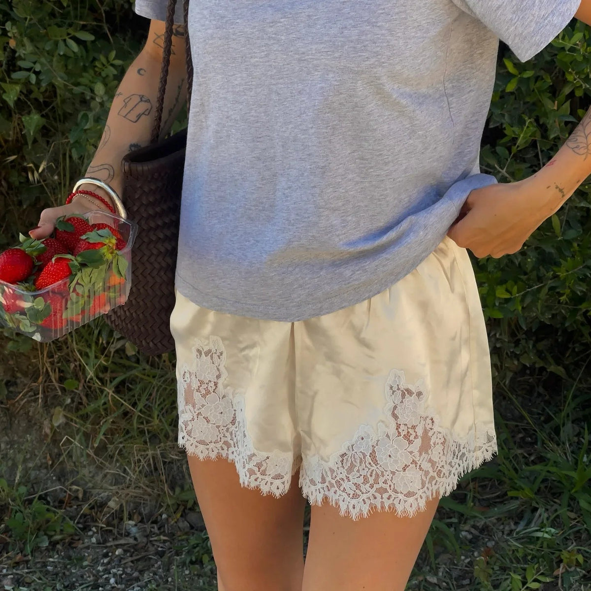 Lumi Satin Lace Shorts — Casuarina