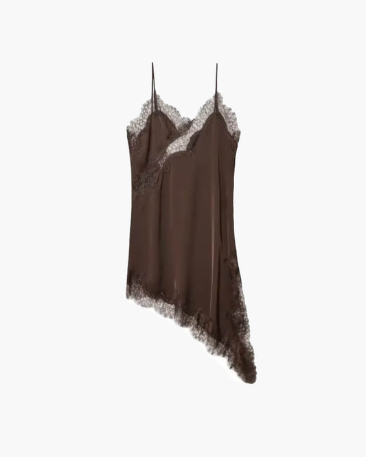 Madeleine Asymmetric Satin Mini Dress — Casuarina