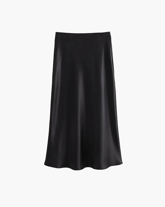 Marlowe High Waist Black Satin Midi Skirt — Casuarina