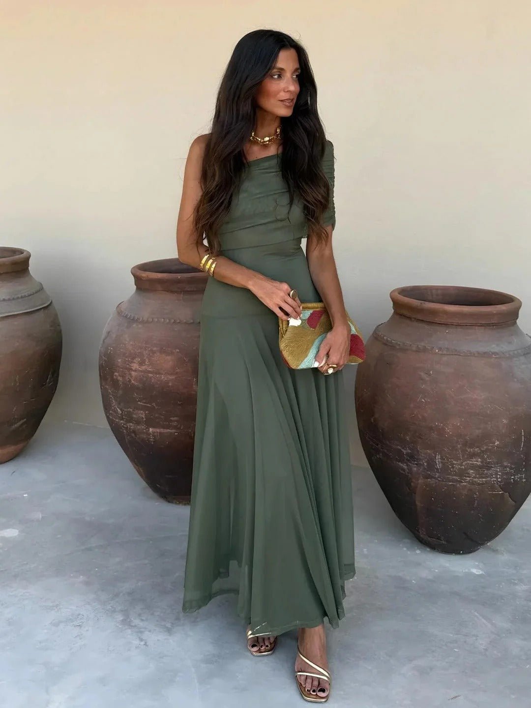 Miranda Off-Shoulder Ruched Maxi Dress — Casuarina
