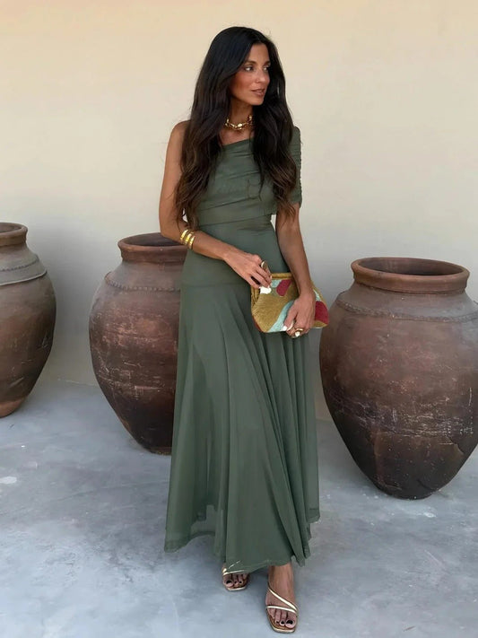Miranda Off-Shoulder Ruched Maxi Dress — Casuarina