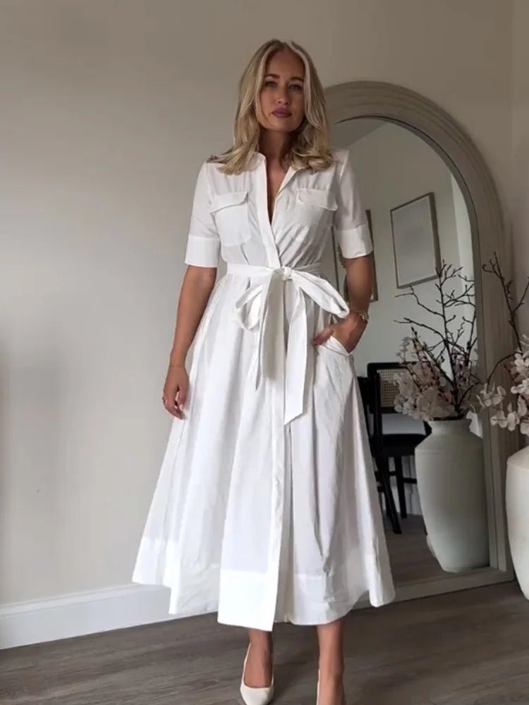 Odelia Belted Shirt Midi Dress — Casuarina