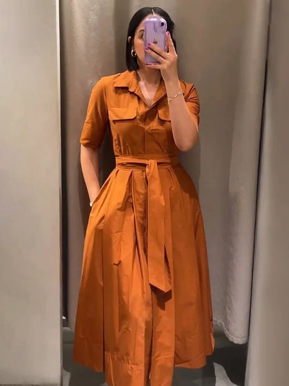 Odelia Belted Shirt Midi Dress — Casuarina