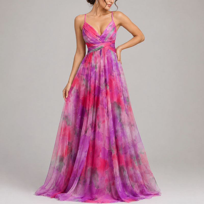 Elodie Watercolour Chiffon Maxi Dress