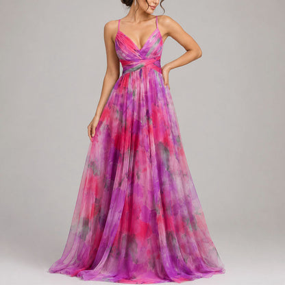 Elodie Watercolour Chiffon Maxi Dress