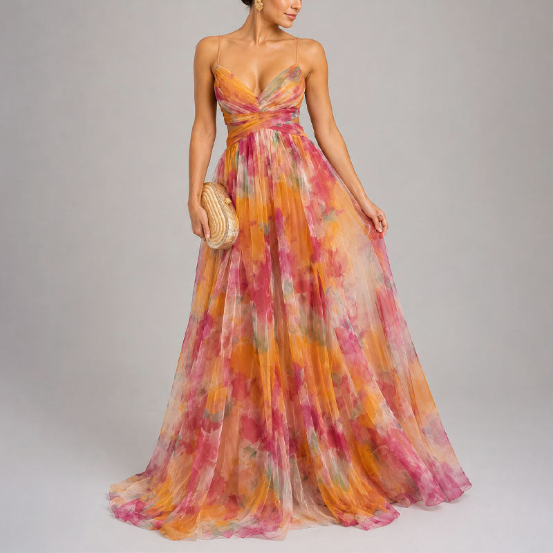 Elodie Watercolour Chiffon Maxi Dress