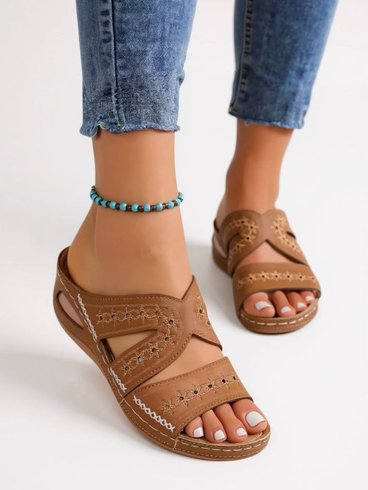Rafaela Embroidered Slide Sandals — Casuarina