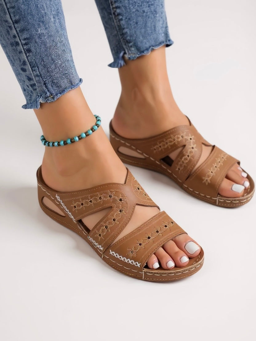 Rafaela Embroidered Slide Sandals — Casuarina