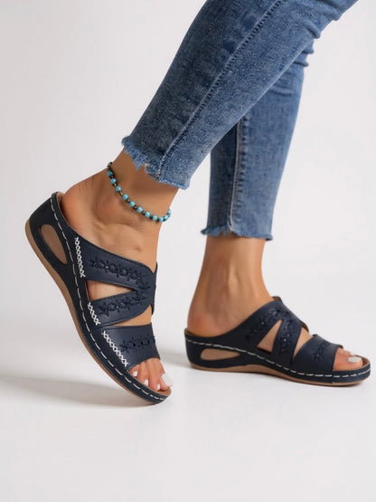 Rafaela Embroidered Slide Sandals — Casuarina