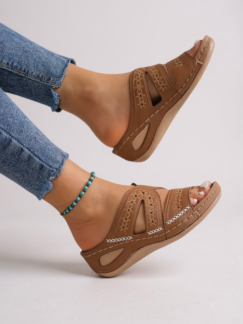 Rafaela Embroidered Slide Sandals — Casuarina