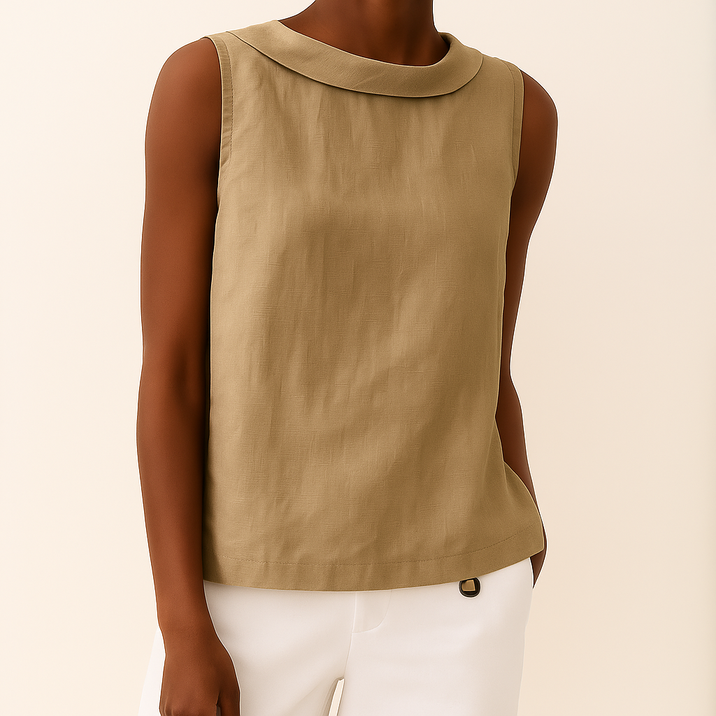 Rhea Sleeveless Roll Collar Top — Casuarina